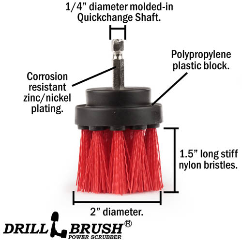 Specs for the Drillbrush 2 inch Long Stiff Red Outdoor & Patio Brush.
