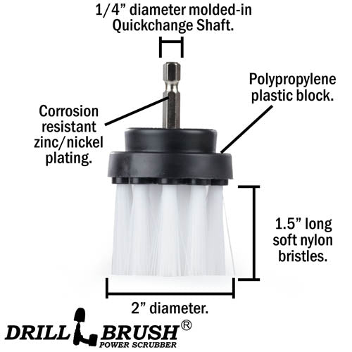 Specs for the Drillbrush 2 inch Long Soft White Home & Auto Brush.