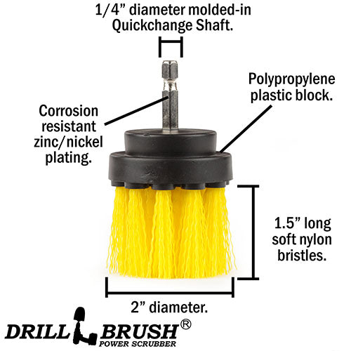 2in Yellow Brush - Medium Stiffness - Long Bristles - Bathroom Spot Cleaning | 2in-L-Y-QC-DB
