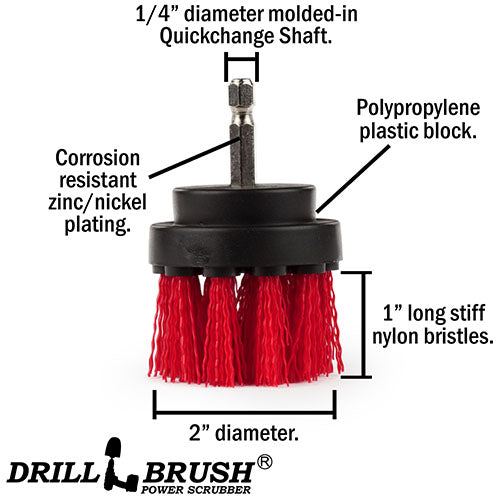 2in Red Brush - High Stiffness - Short Bristles - Outdoor Spot Cleaning | 2in-S-R-QC-DB