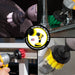 Action shots of a Soft White 2 inch Short Drillbrush cleaning a tire, a Medium Yellow 2 inch Short Drillbrush cleaning an overflow plate , a Medium Green 2 inch Short Drillbrush cleaning a sink fixture, and a Stiff Red 2 inch Short Drillbrush cleaning deck railings.