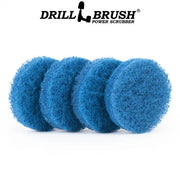 The Drillbrush Stiff Blue 3 inch Scrubbing Pad Refill Kit splayed out.