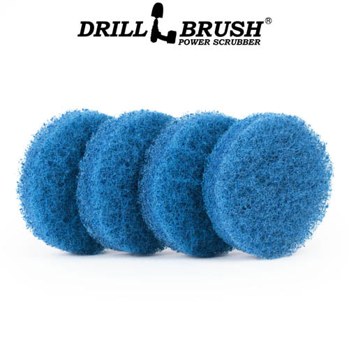 The Drillbrush Stiff Blue 3 inch Scrubbing Pad Refill Kit splayed out.