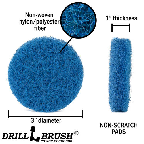 Specs for the Drillbrush Stiff Blue 3 inch Scrubbing Pad.