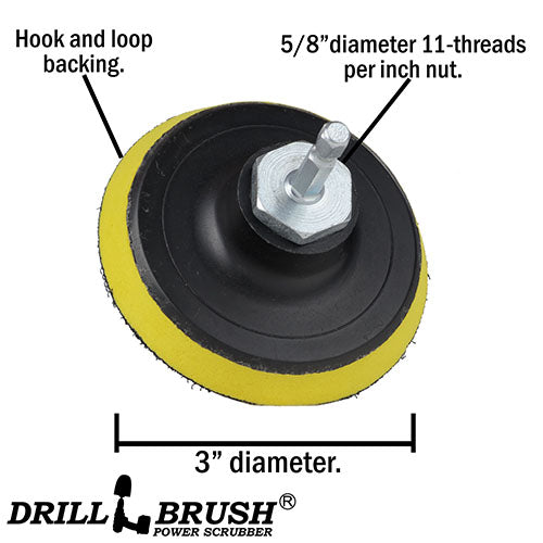 Specs for the Drillbrush 3in Hook-and-Loop Pad Backer.
