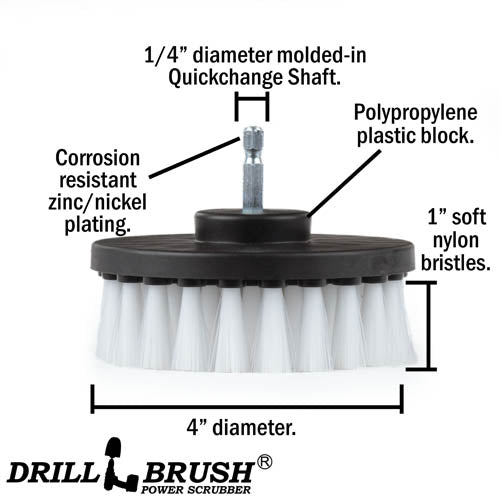 Specs for the Drillbrush 4 inch Soft White Home & Auto Brush.