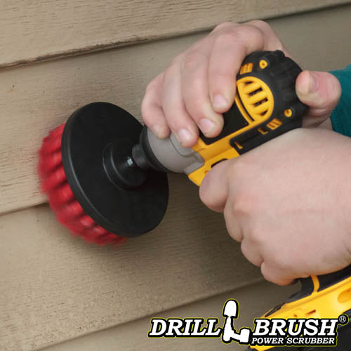 Drillbrush 4 inch Stiff Red Outdoor & Patio Brush cleaning vinyl siding.