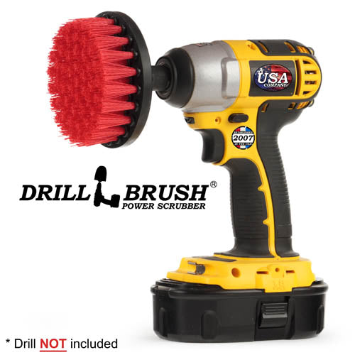 Drillbrush 4 inch Stiff Red Outdoor & Patio Brush in a cordless drill.