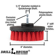 Specs for the Drillbrush 4 inch Stiff Red Outdoor & Patio Brush.