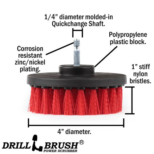 Specs for the Drillbrush 4 inch Stiff Red Outdoor & Patio Brush.