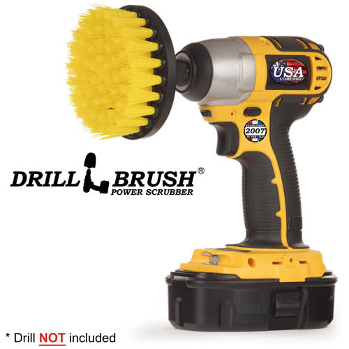 Drillbrush 4 inch Medium Yellow Bathroom Brush in a cordless drill.