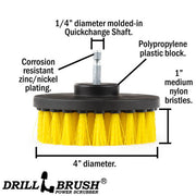 Specs for the Drillbrush 4 inch Medium Yellow Bathroom Brush.