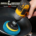 The Drillbrush Stiff Blue 4 inch Scrubbing Pad Refill Kit attached to a 3 inch backer (not included) cleaning a frying pan.