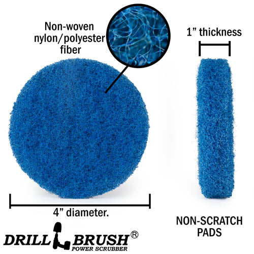 Specs for the Drillbrush Stiff Blue 4 inch Scrubbing Pad.