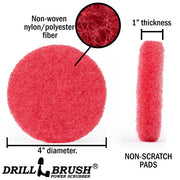 Specs for the Drillbrush Moderate Red 4 inch Scrubbing Pad.