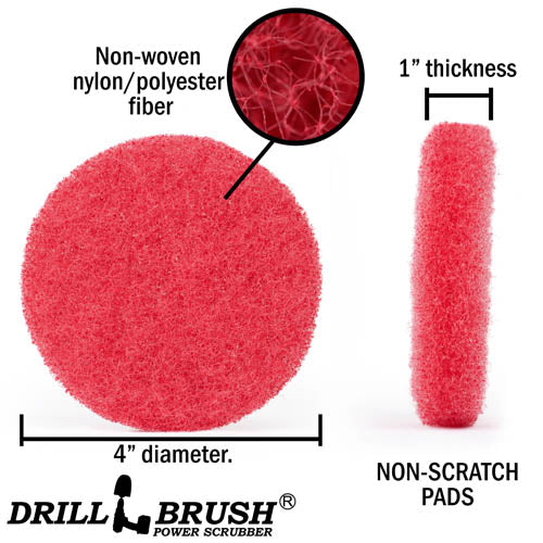 Specs for the Drillbrush Moderate Red 4 inch Scrubbing Pad.