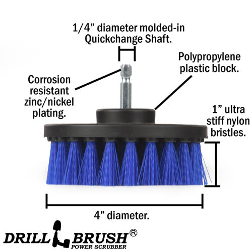 Specs for the Drillbrush 4 inch Medium Blue Marine & Pool Brush.