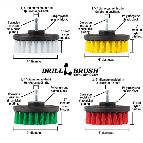 Specs for the Drillbrush 4-piece 4 inch Flat brush kit.