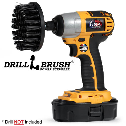 Drillbrush 4 inch Ultra Stiff Black Grill & Industrial Brush in a cordless drill.