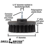 Specs for the Drillbrush 4 inch Ultra Stiff Black Grill & Industrial Brush.