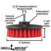 Specs for the Drillbrush 5 inch Hex Stiff Red Outdoor & Patio Brush.