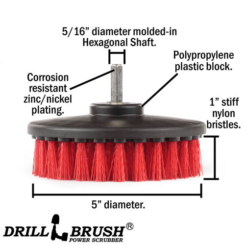 Specs for the Drillbrush 5 inch Hex Stiff Red Outdoor & Patio Brush.