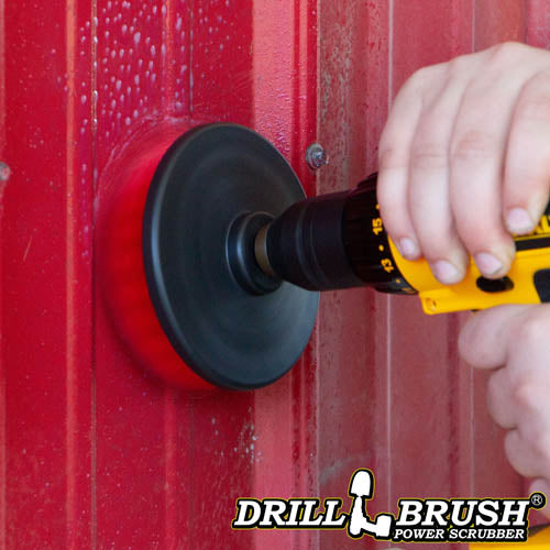 Drillbrush 5 inch Hex Stiff Red Outdoor & Patio Brush cleaning metal siding.