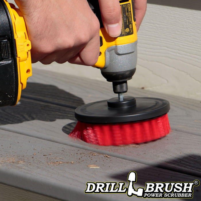 Drillbrush 5 inch Stiff Red Outdoor & Patio Brush cleaning deck stairs.