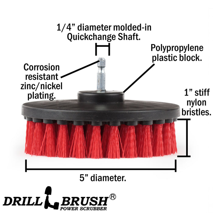 Specs for the Drillbrush 5 inch Stiff Red Outdoor & Patio Brush.