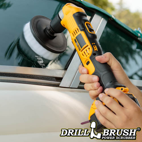 Drillbrush 5 inch Soft White Home & Auto Brush cleaning a car's tail light.
