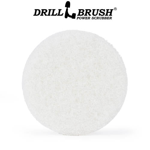 Front view of the Drillbrush Soft White 5 inch Scrubbing Pad.
