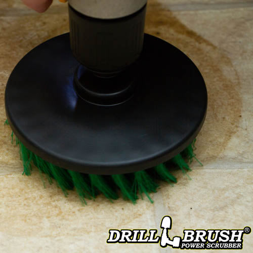 Drillbrush 5 inch Hex Medium Green Kitchen Brush cleaning linoleum tiles.