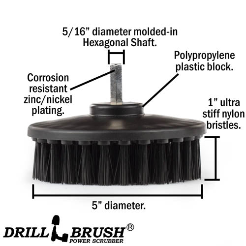 Specs for the Drillbrush 5 inch Hex Ultra Stiff Black Grill & Industrial Brush.