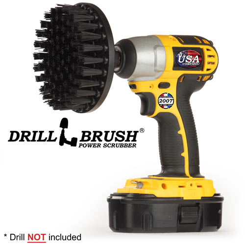 Drillbrush 5 inch Ultra Stiff Black Grill & Industrial Brush in a cordless drill.