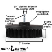Specs for the Drillbrush 5 inch Ultra Stiff Black Grill & Industrial Brush.