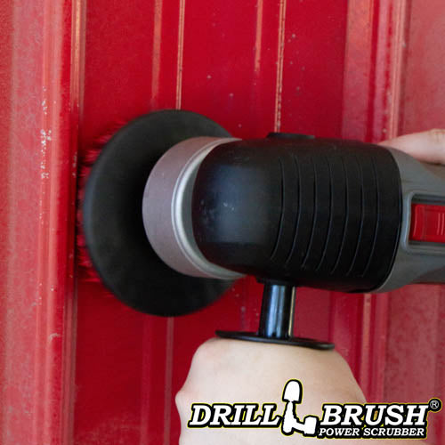 Drillbrush 5 inch Threaded Stiff Red Outdoor & Patio Brush cleaning metal siding.