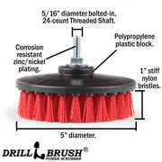 Specs for the Drillbrush 5 inch Threaded Stiff Red Outdoor & Patio Brush.