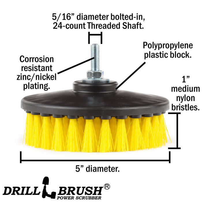 5in Yellow Brush - Medium Stiffness - Shower Mat & Tile Cleaning | 5in-S-Y-T-DB