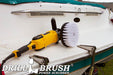 Soft White Home & Auto 7 inch Drillbrush in a variable speed polisher sitting on the stern of a boat.
