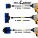 Images of the Drillbrush 2 inch Short, 4 inch, and Mini Medium Blue Marine & Pool Brushes in 7 inch extensions in cordless drills.