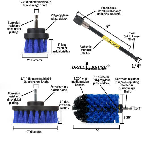 Specs for the Drillbrush 42J-5X Medium Blue Marine & Pool Brush Kit.