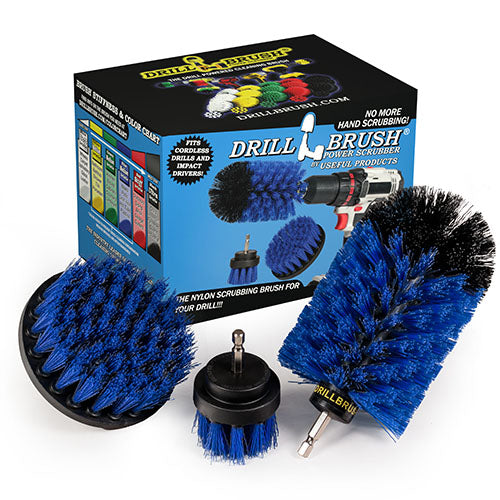 4in Flat Brush, 2in Short Brush, and Jumbo Original all in Medium Stiffness Blue - Boat Brush Set | B-S-42J-QC-DB