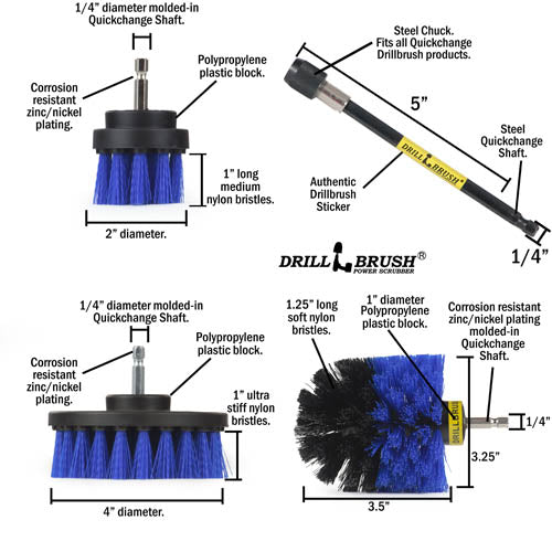 Specs for the Drillbrush 42O-5X Medium Blue Marine & Pool Brush Kit.