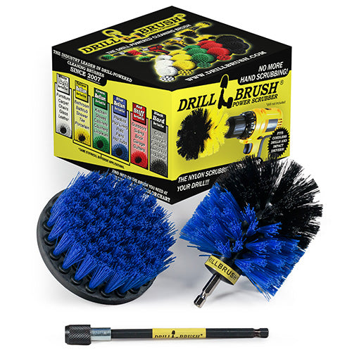 Original & 4in Blue Brushes w/5in Extension - Medium Bristles - Marine & Pool | B-S-4O-5X-QC-DB