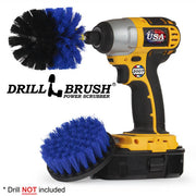 Drillbrush 4O Medium Blue Marine & Pool Brush Kit with an Original brush in a cordless drill.