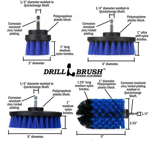 Specs for the Drillbrush E542J Medium Blue Marine & Pool Brush Kit.