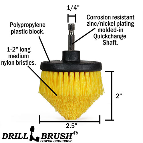 Specs for the Drillbrush Medium Yellow Corner Brush.