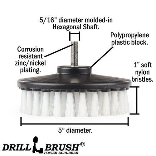 5in Hex White Brush - Soft Bristles - Home & Auto Cleaning | 5in-S-W-H-DB