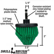 Technical specs and dimensions for the Medium Green Cone-shaped Corner Drillbrush.