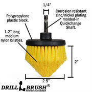 Technical specs and dimensions for the Medium Yellow Cone-shaped Corner Drillbrush.